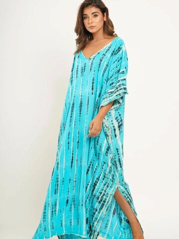 PfauGermany Shirt Dress 'Beach dress 'Kaftan Free size .Fits M to 4XL V- neck Ankle length Long Sleeve' in Blue: front