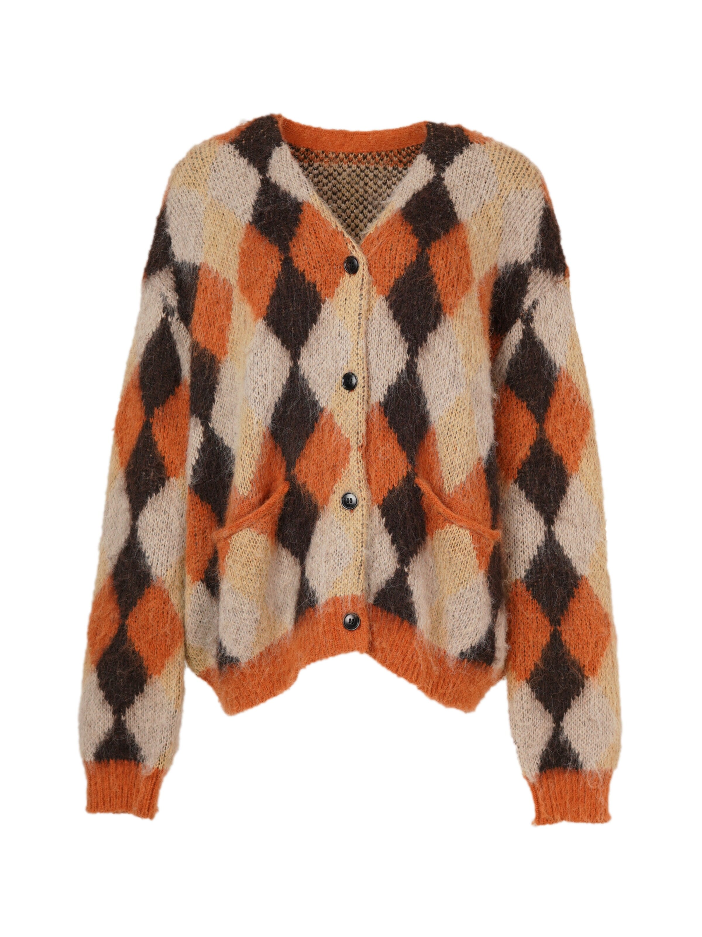 yoligex Pullover 'V-neck Argyle Knit Cardigan - Orange' i orange: forside