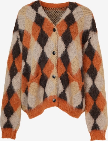 yoligex Sweter 'V-neck Argyle Knit Cardigan - Orange' w kolorze pomarańczowy: przód