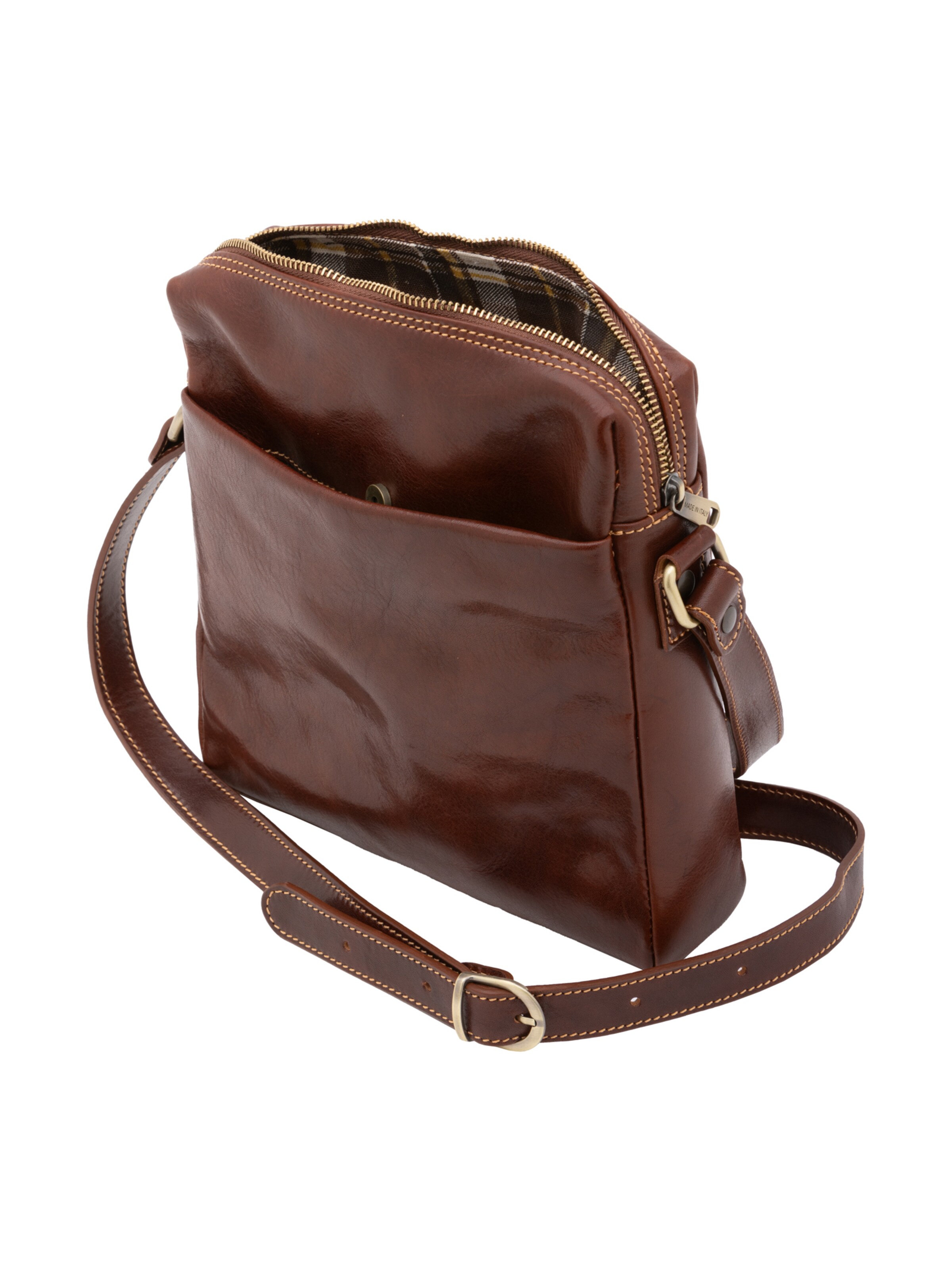 Borsa a tracolla 'Borsa a tracolla uomo vera pelle vacchetta con zip - Made in Italy' di I Fratelli in marrone