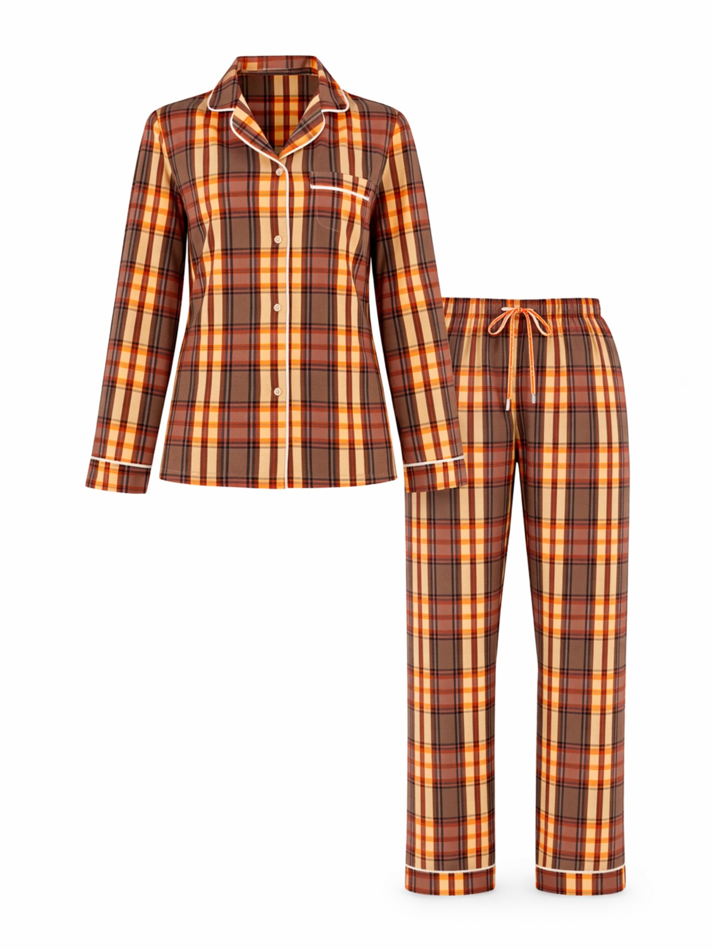 LEAFLETIC Long Pajamas 'Leafletic Women’s Check Night Wear Long Set for Women' in Brown: front