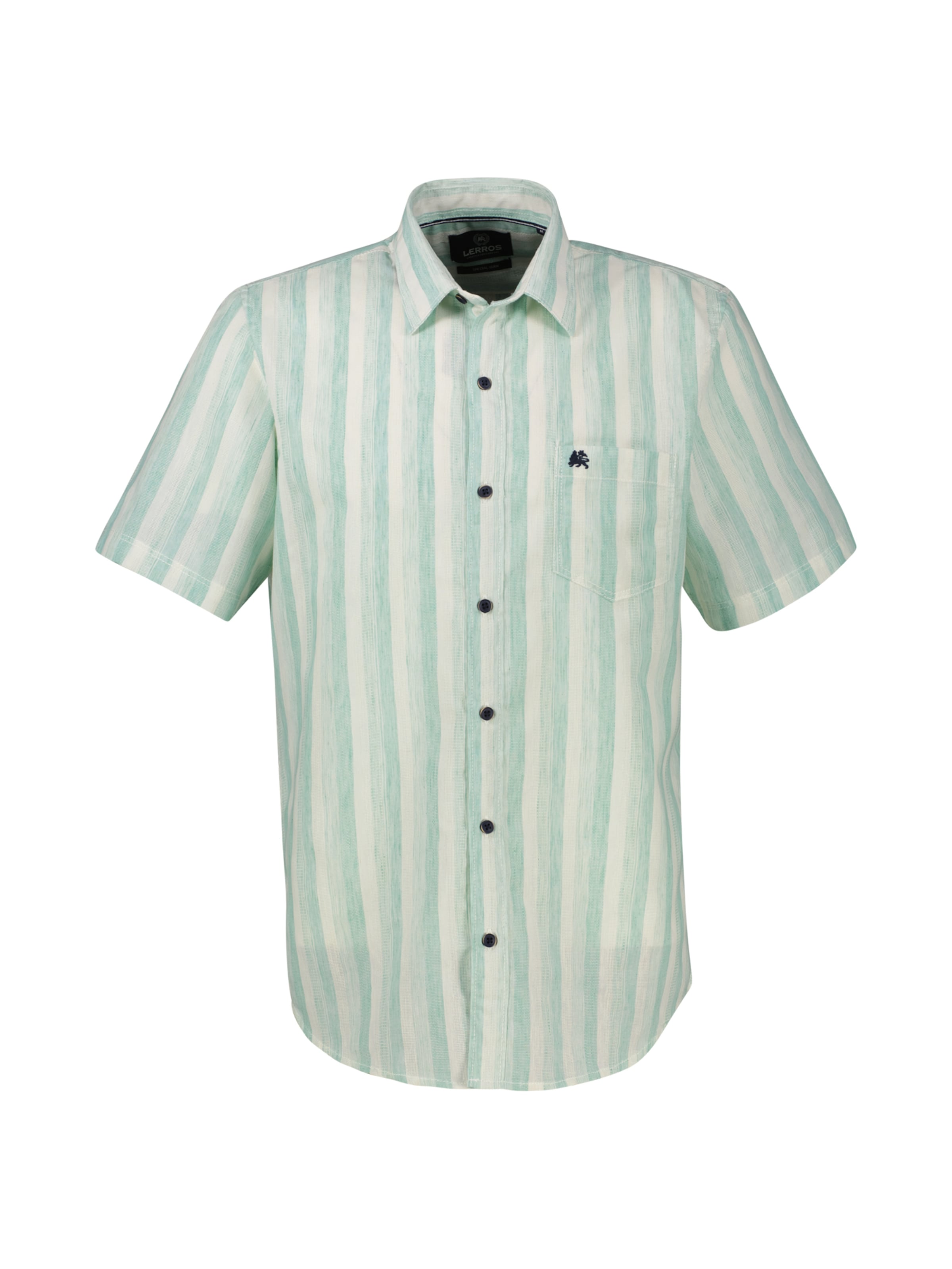 LERROS Regular Fit Gestreiftes Kurzarmhemd, atmungsaktiv in Grün: Vorderseite