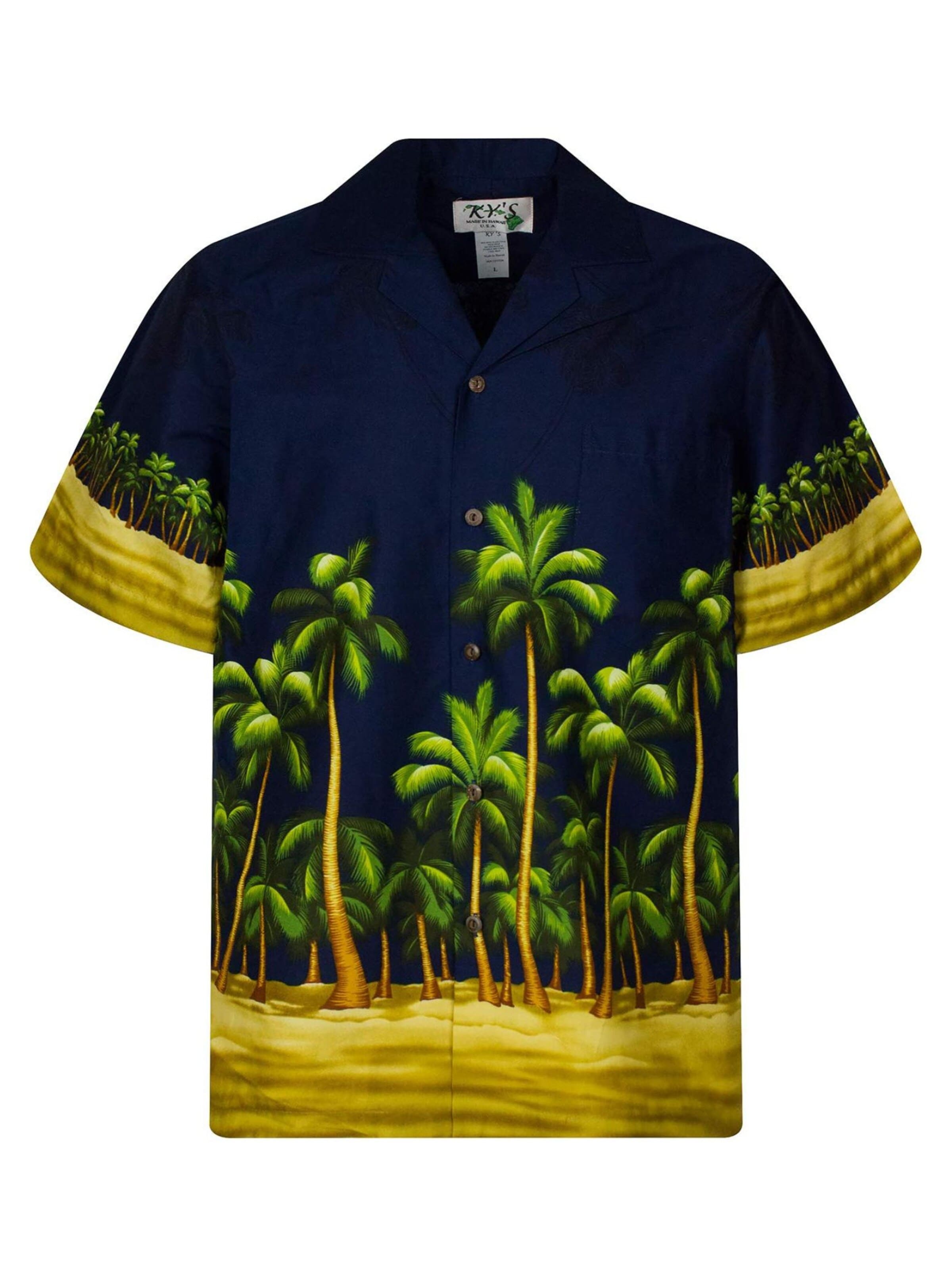 KY's Button Up Shirt 'Grüner Palmenwald' in Blue: front
