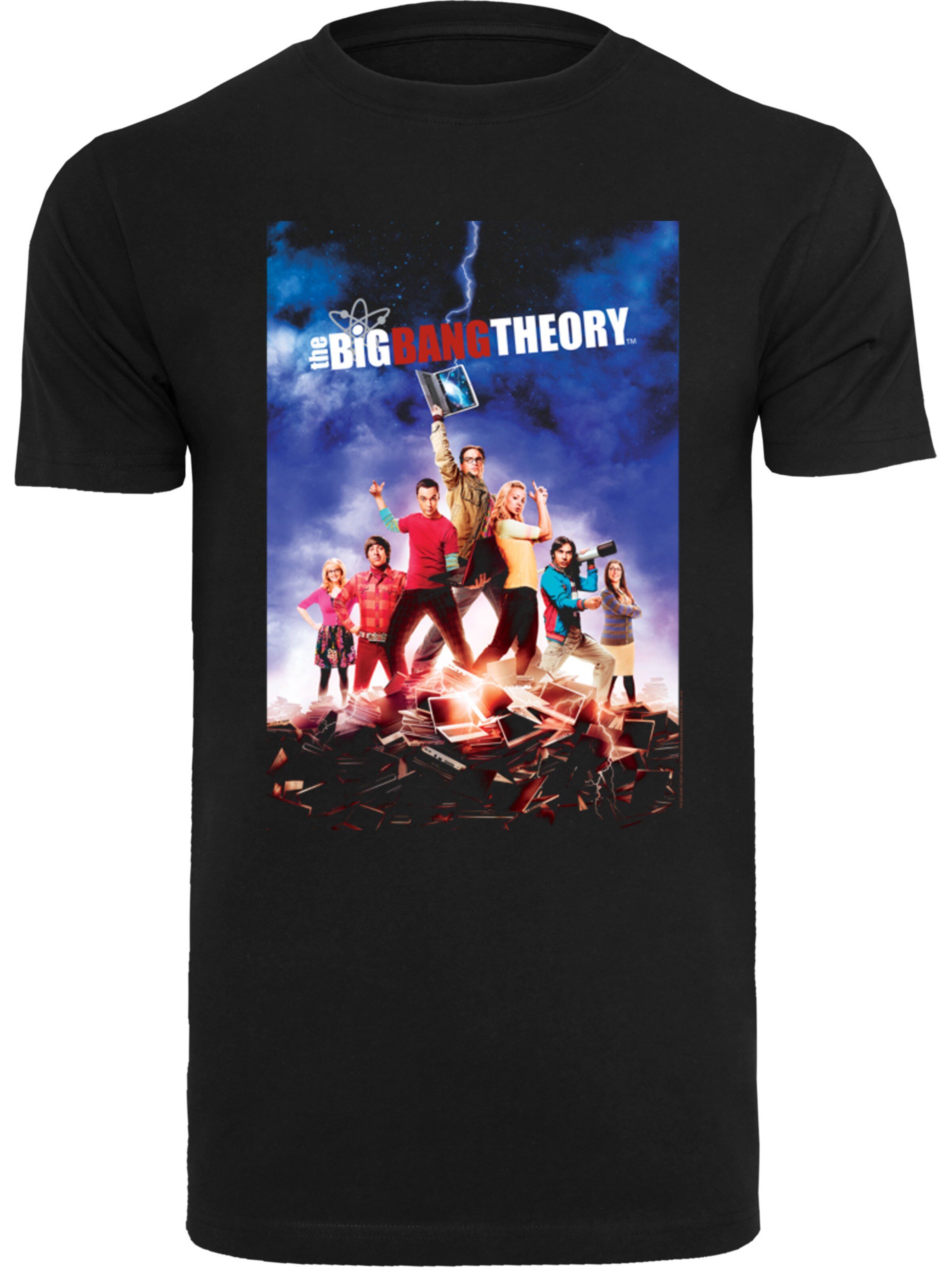 F4NT4STIC Shirt 'Big Bang Theory TV Serie Character Poster' in Zwart: voorkant