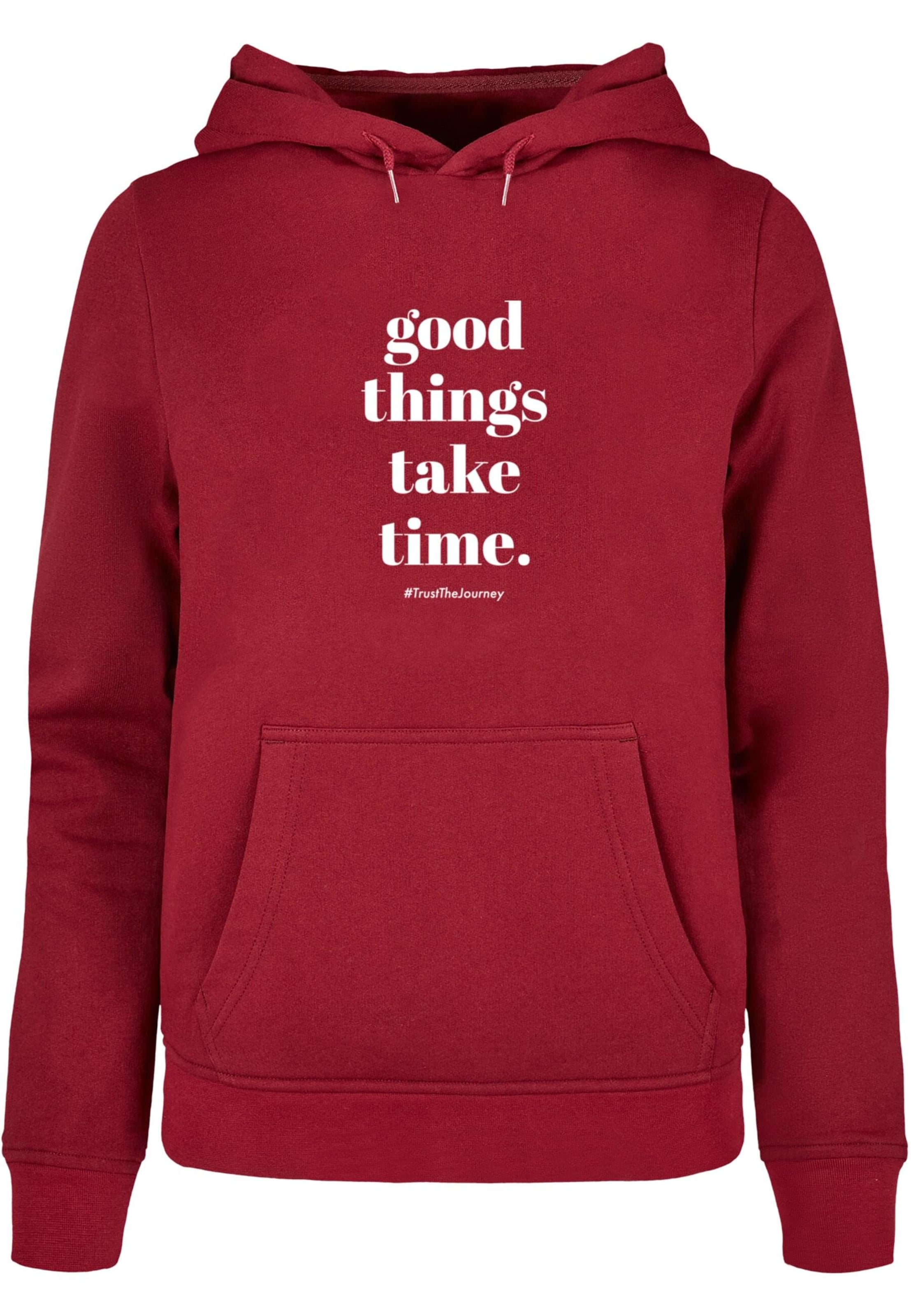 Merchcode Sweatshirt 'Good Things Take Time' in Red: front
