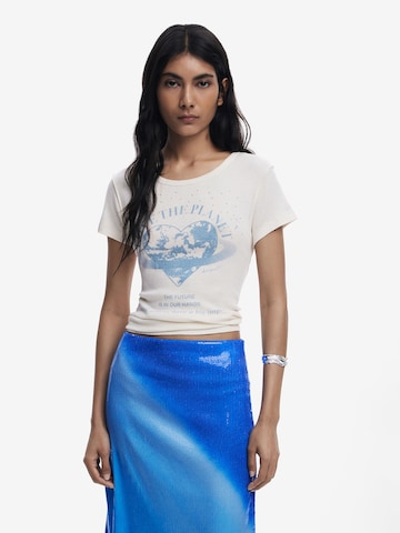 Desigual Футболка 'Love the planet' в Белый: спереди