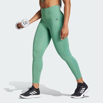 ADIDAS PERFORMANCE Skinny Sportbyxa 'Optime Power' i grön: framsida