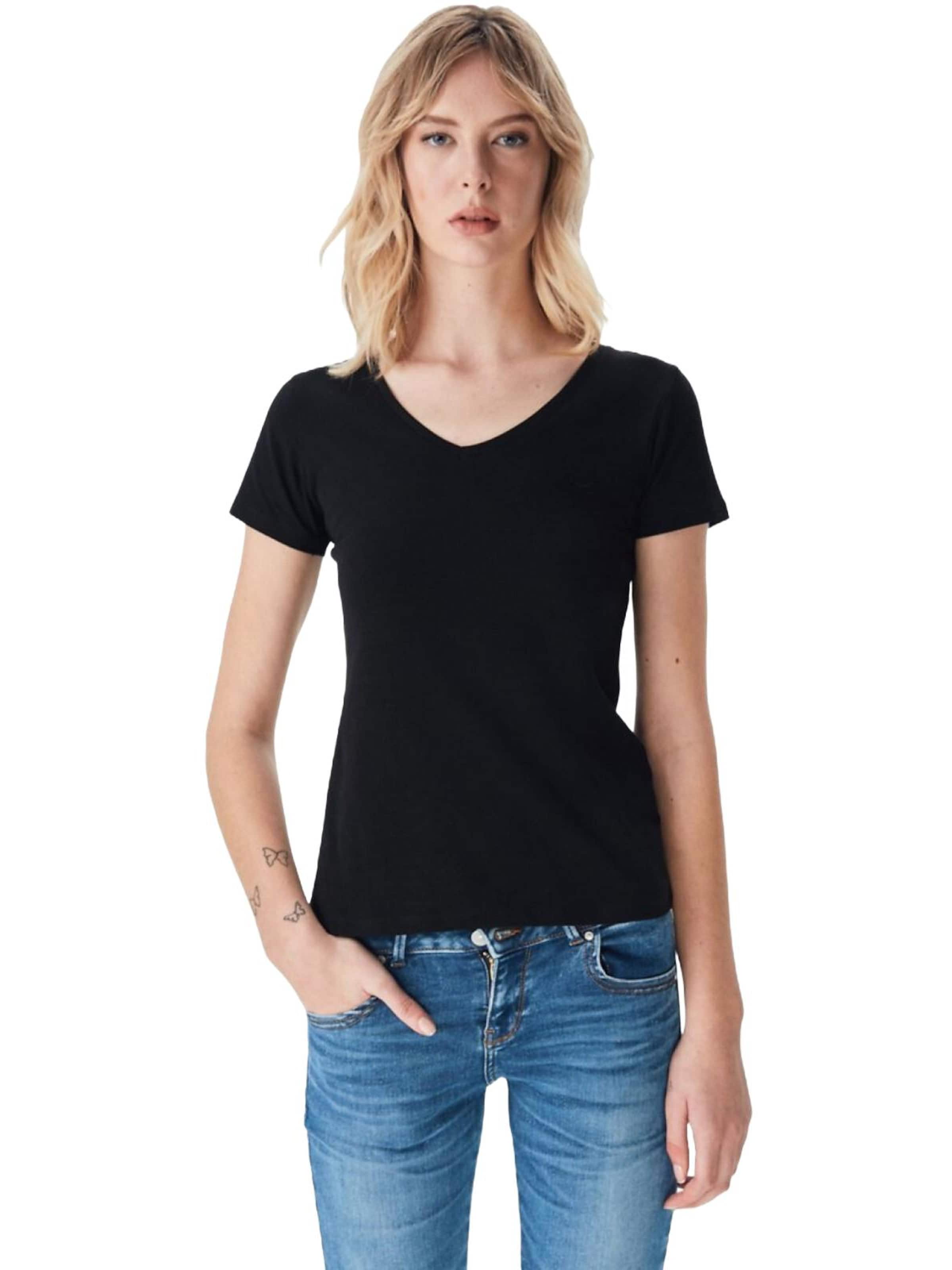 LTB Jeans - Camiseta 'LTB Jeans Damen Stretch-T-Shirt mit V-Ausschnitt' en negro: frente