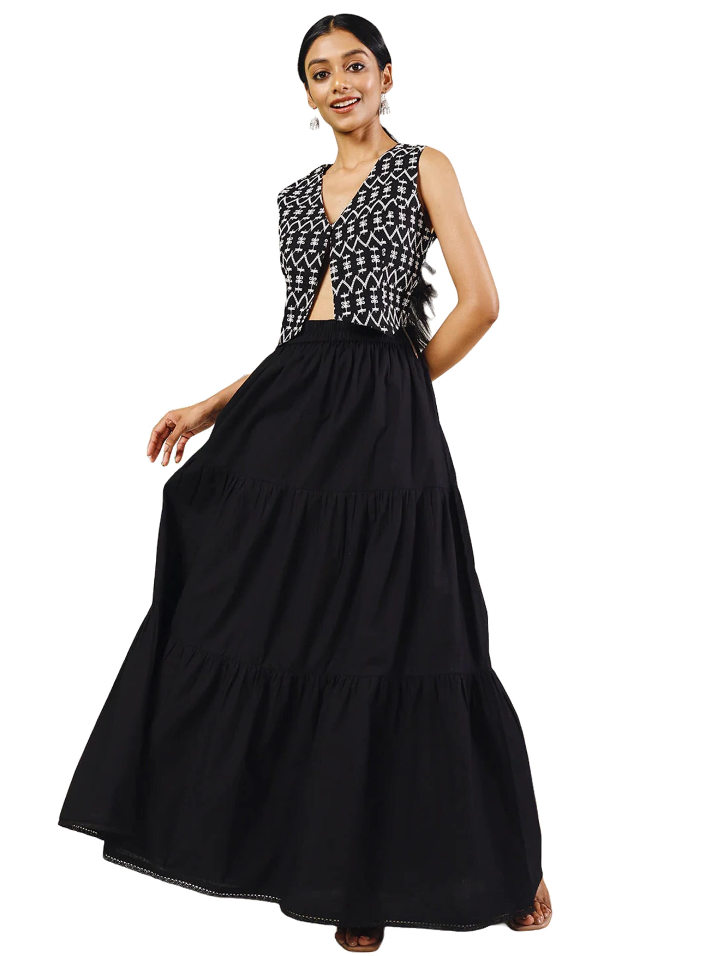 PfauGermany Rock 'FIORRA Women's White Cotton Tiered Maxi Skirt'‌‌‌ in Schwarz