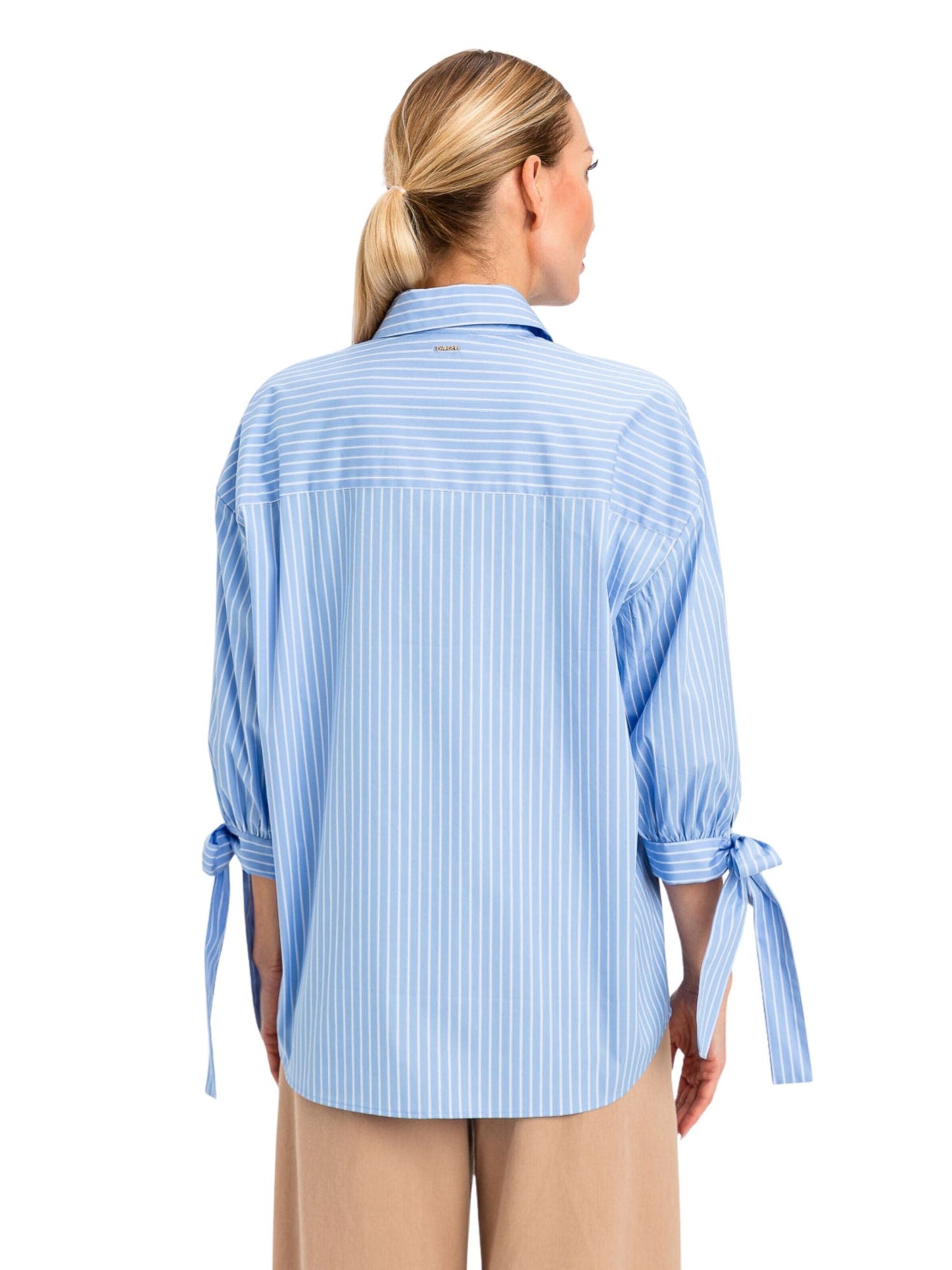 Twinset Blouse 'Oversized Striped Shirt with Embroidery' in Blauw