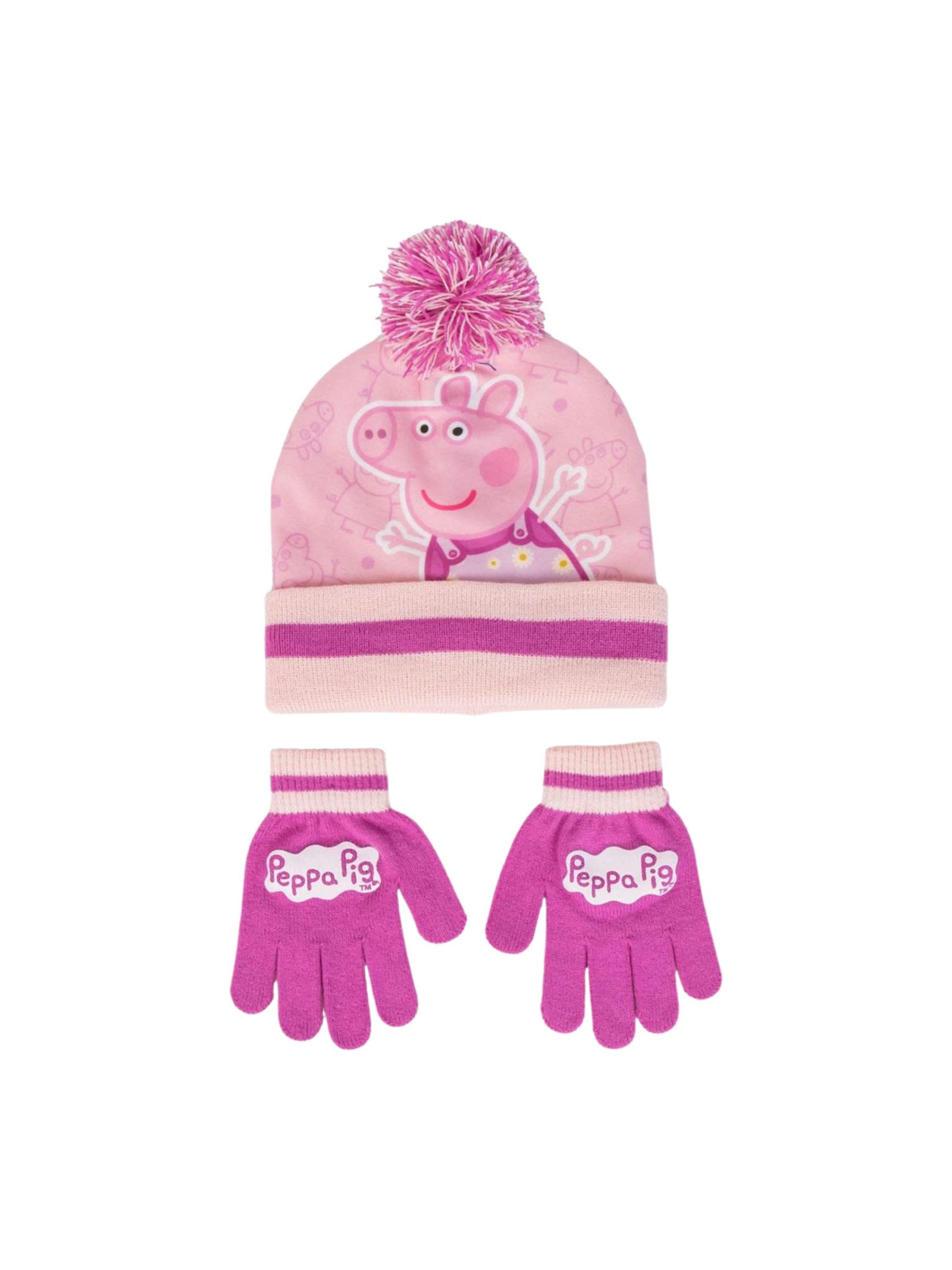 DISNEY Beanie 'Peppa Pig 2-teiliges Set – Mütze und Handschuhe' in Pink: front