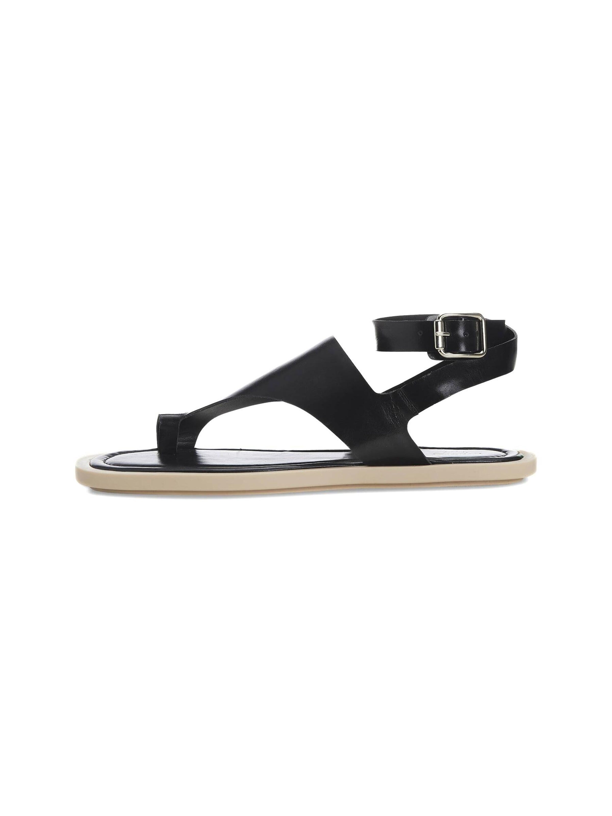 Mangara Atelier T-bar sandals 'Paineira Flache Ledersandalen mit Zehenring Schwarz' in Black: front