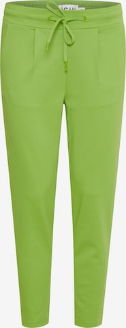 ICHI Slim fit Pleat-Front Pants 'KATE' in Green: front