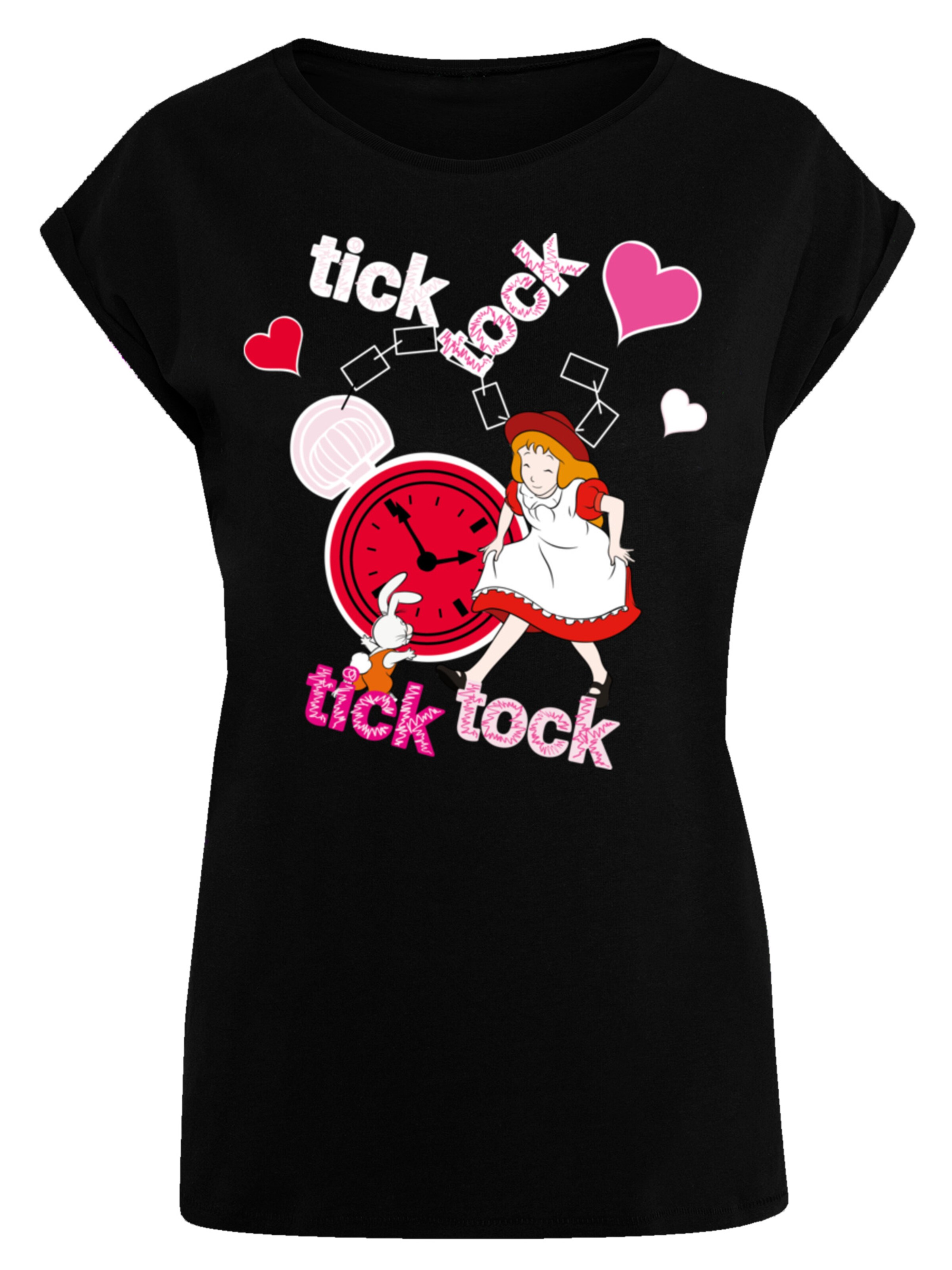 F4NT4STIC Shirt 'Alice im Wunderland Tick Tock' in Zwart: voorkant
