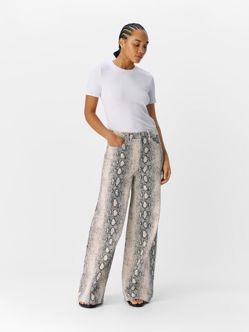 OBJECT Wide leg Jeans 'OBJWESTI' in Beige