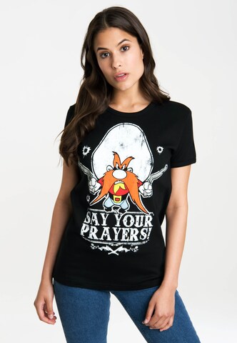 LOGOSHIRT T-Shirt 'Looney Tunes – Say Your Prayers' in Schwarz: predná strana