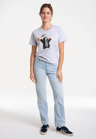 LOGOSHIRT T-Shirt 'Der kleine Maulwurf - Juhu' in Grau