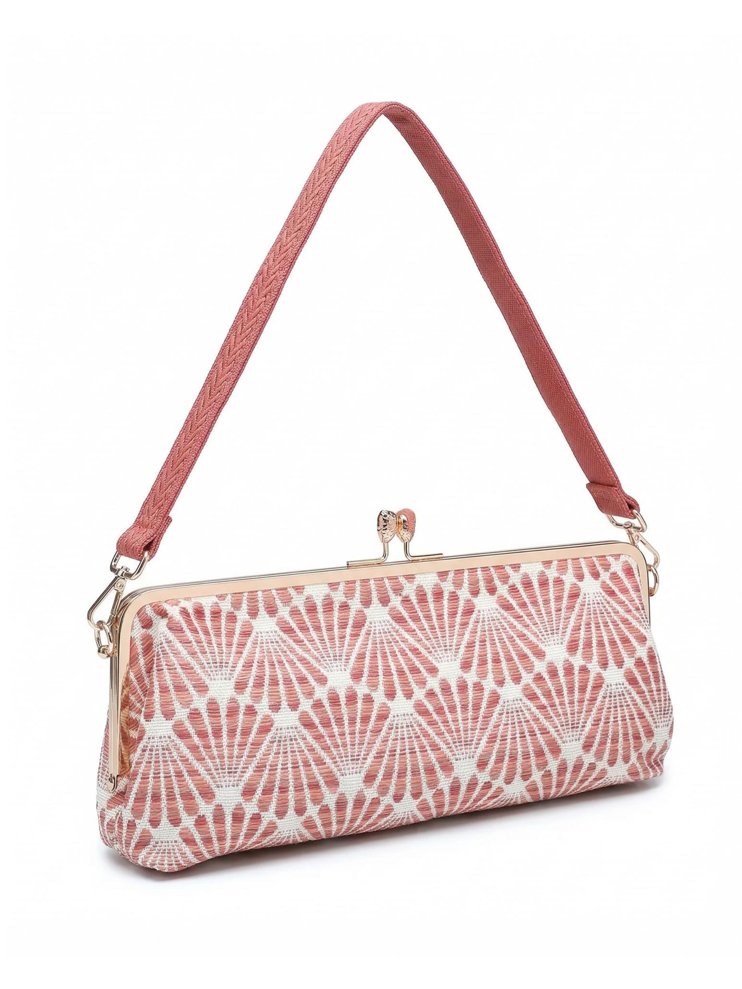 Borsa a mano 'Borsa a mano Kassandra Orlanda Plus - Chiusura fibbia, tessuto jacquard geometrico' di Kassandra in rosso