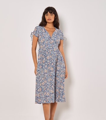 Apricot Ditsy Floral Button-Down Midi Dress ' ' in Blau: Vorderseite