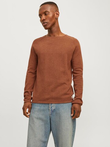 Coupe regular Pull-over 'JJEHill' JACK & JONES en marron : devant