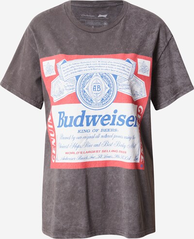 Nasty Gal T-shirt 'Budweiser' en bleu / gris basalte / rouge / blanc, Vue avec produit