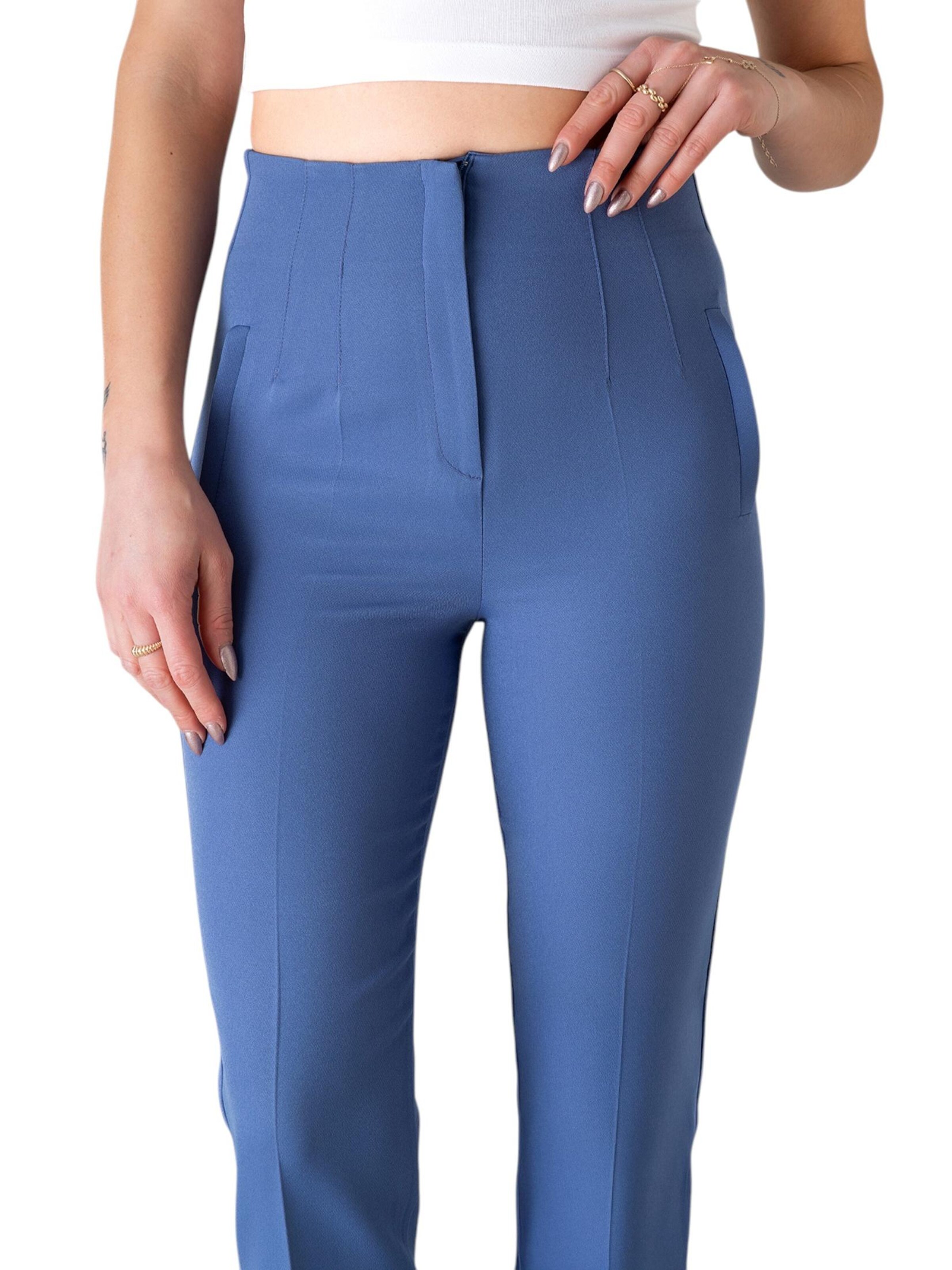 fashionshowcase Slimfit Bandplooibroek 'Alessia' in Blauw