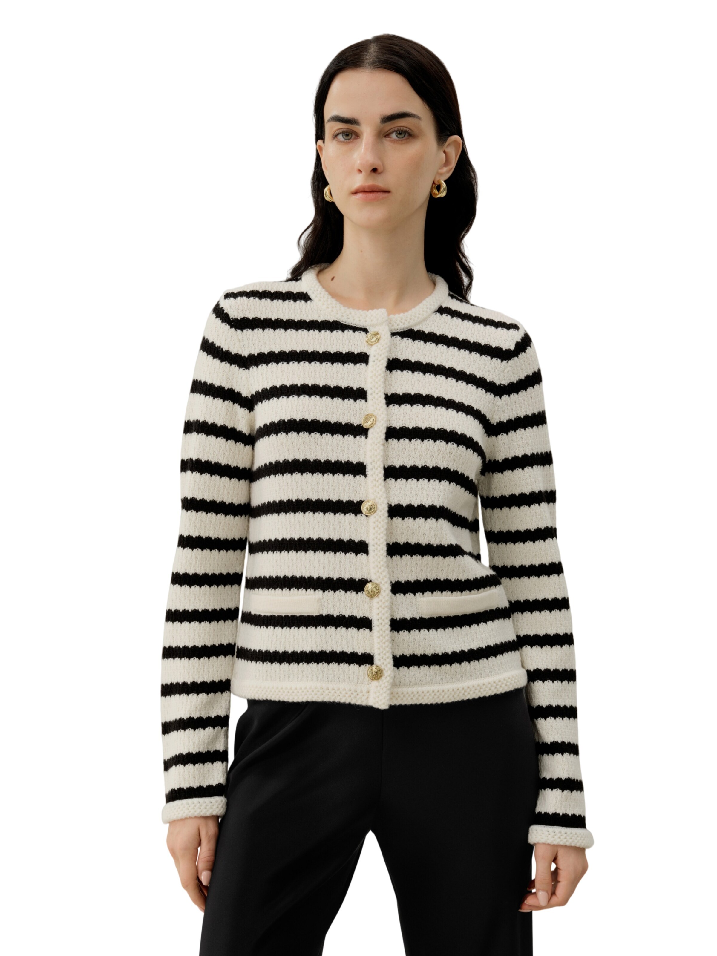 Giacchetta 'Gestricktes Cardigan mit Streifen aus Merinowolle' di Lilysilk in nero