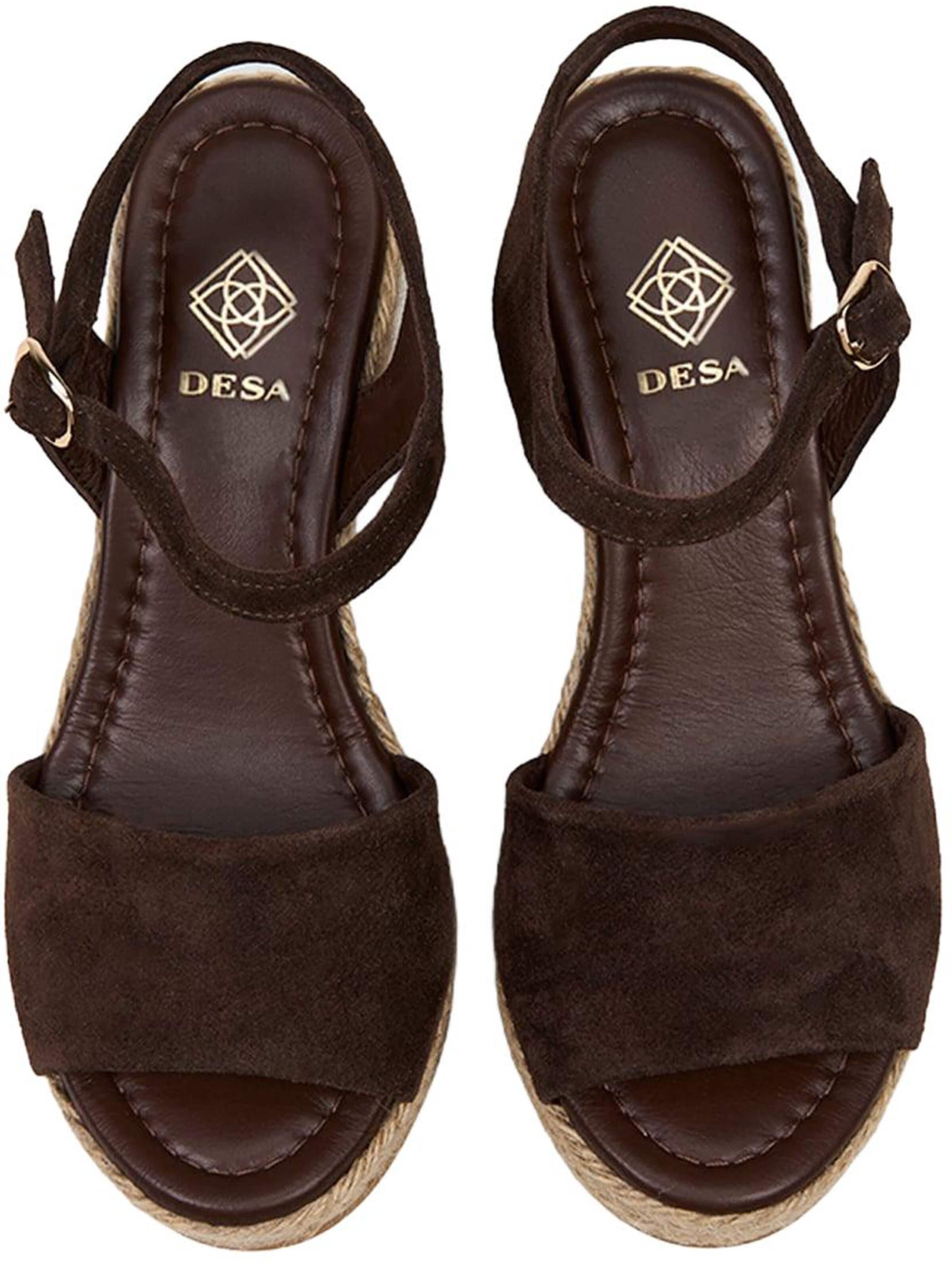 Sandales à lanières 'DESA Damen-Sandalen mit Keilabsatz und einem Riemen aus Wildleder' Desa en marron