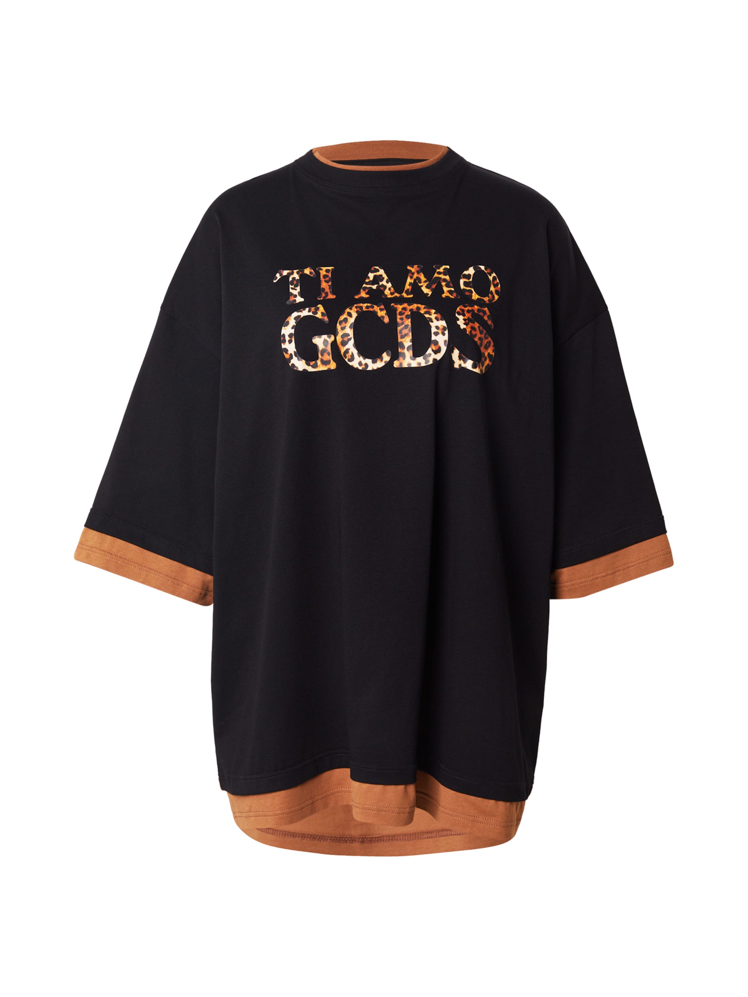 GCDS Υπερμέγεθες μπλουζάκι 'TI AMO GCDS' σε μαύρο: μπροστά