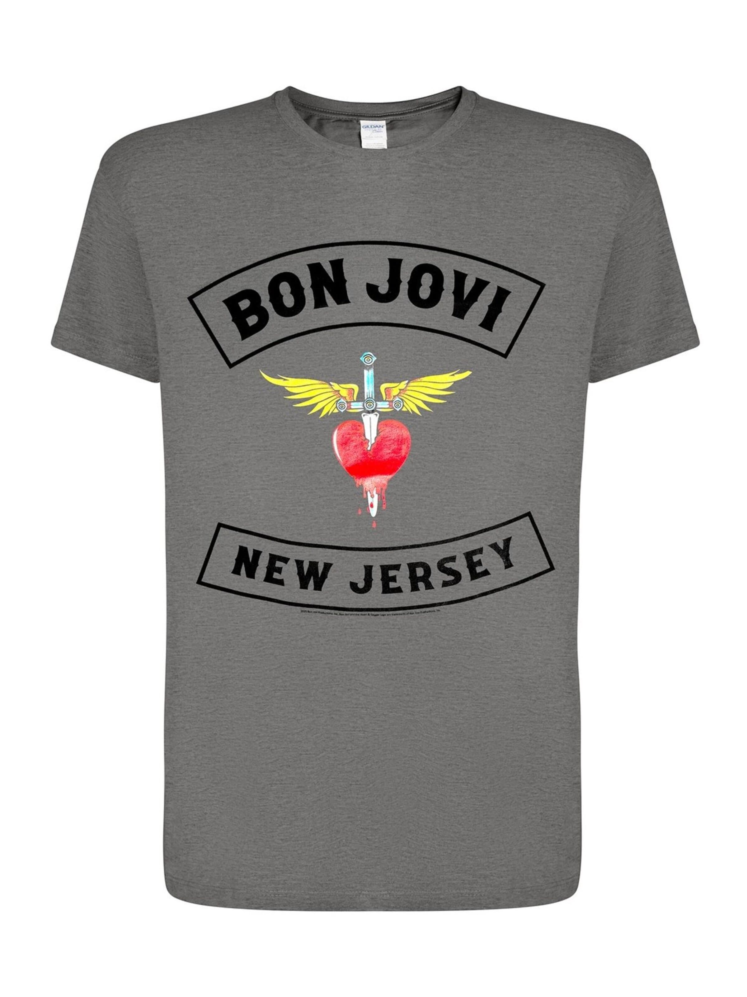 Bon Jovi Shirt 'Bon Jovi New Jersey T-Shirt' in Grijs: voorkant