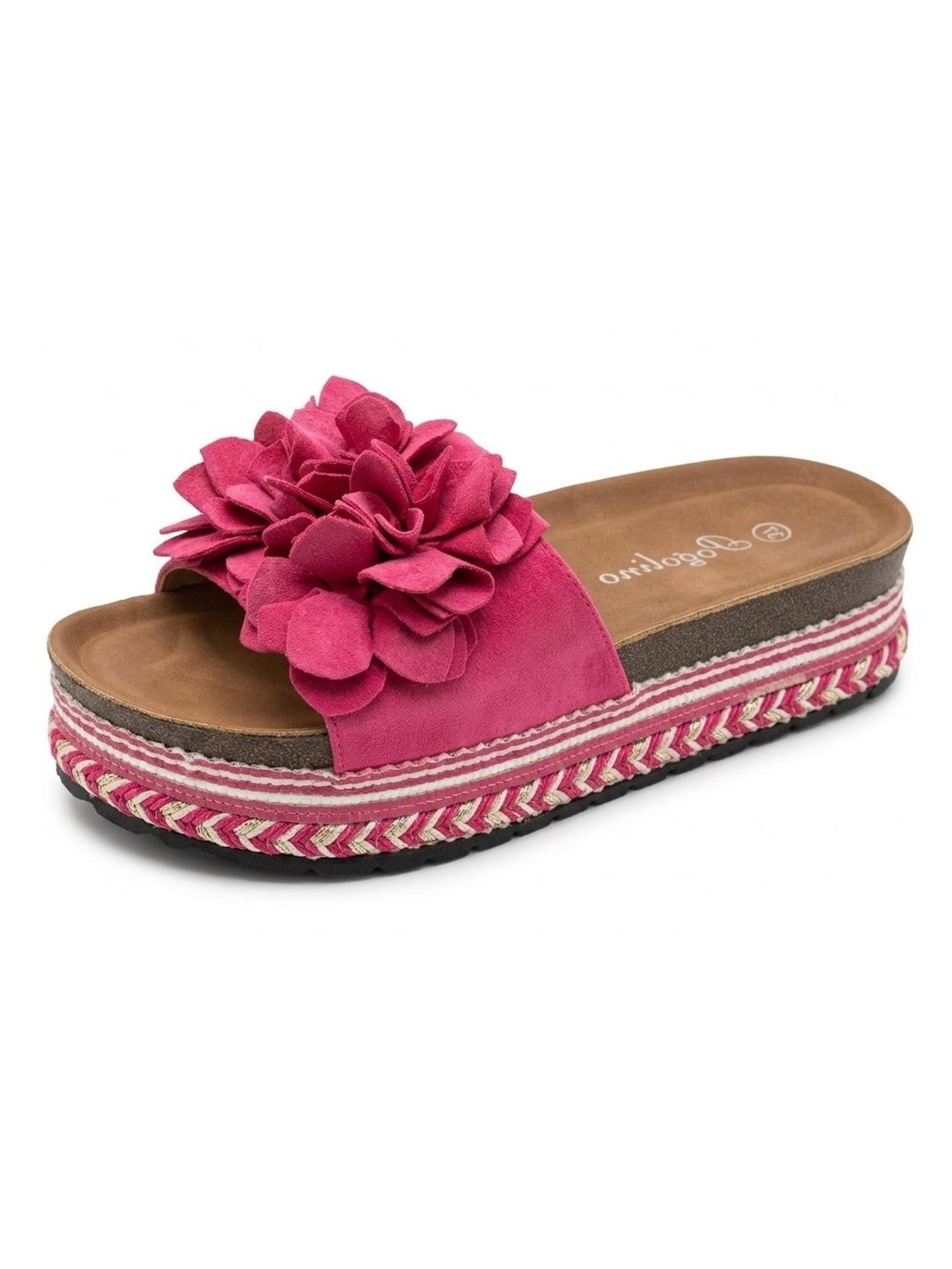 Pogolino Sandals 'Damen Sandalen Plateau Blumen Sandaletten Pantoletten TL891' in Pink: front