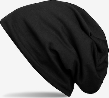 styleBREAKER Mütze 'Unifarbene Beanie Mütze mit Fleece' in Schwarz: Vorderseite