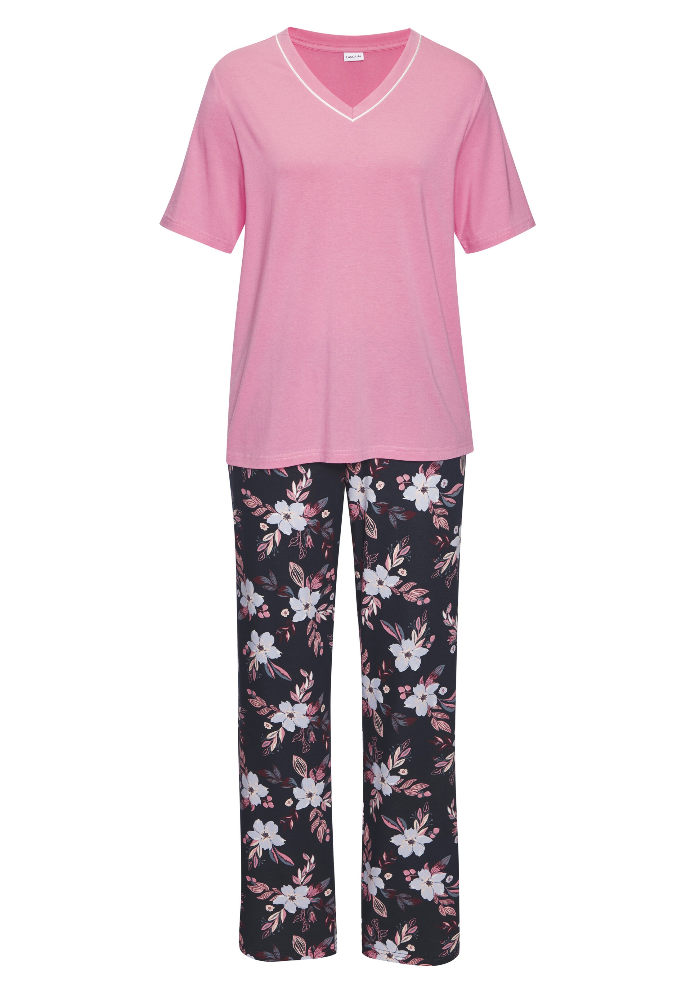 LASCANA Pyjama en XS en bleu marine / bleu clair / baie / rose ancienne, Vue avec produit