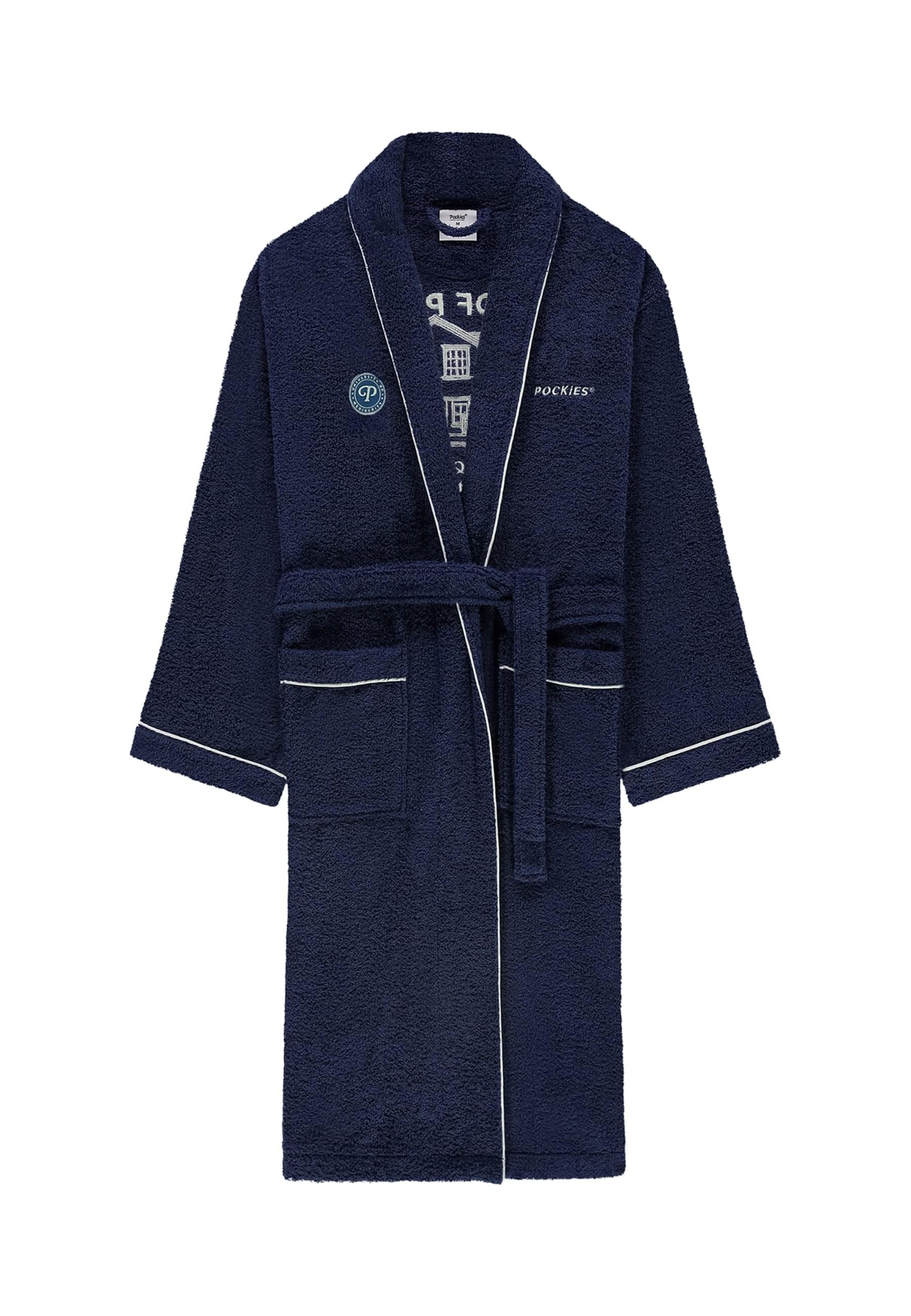 Peignoir long Pockies en bleu : devant