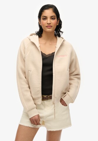 Superdry Fleece Jacket in Beige: front