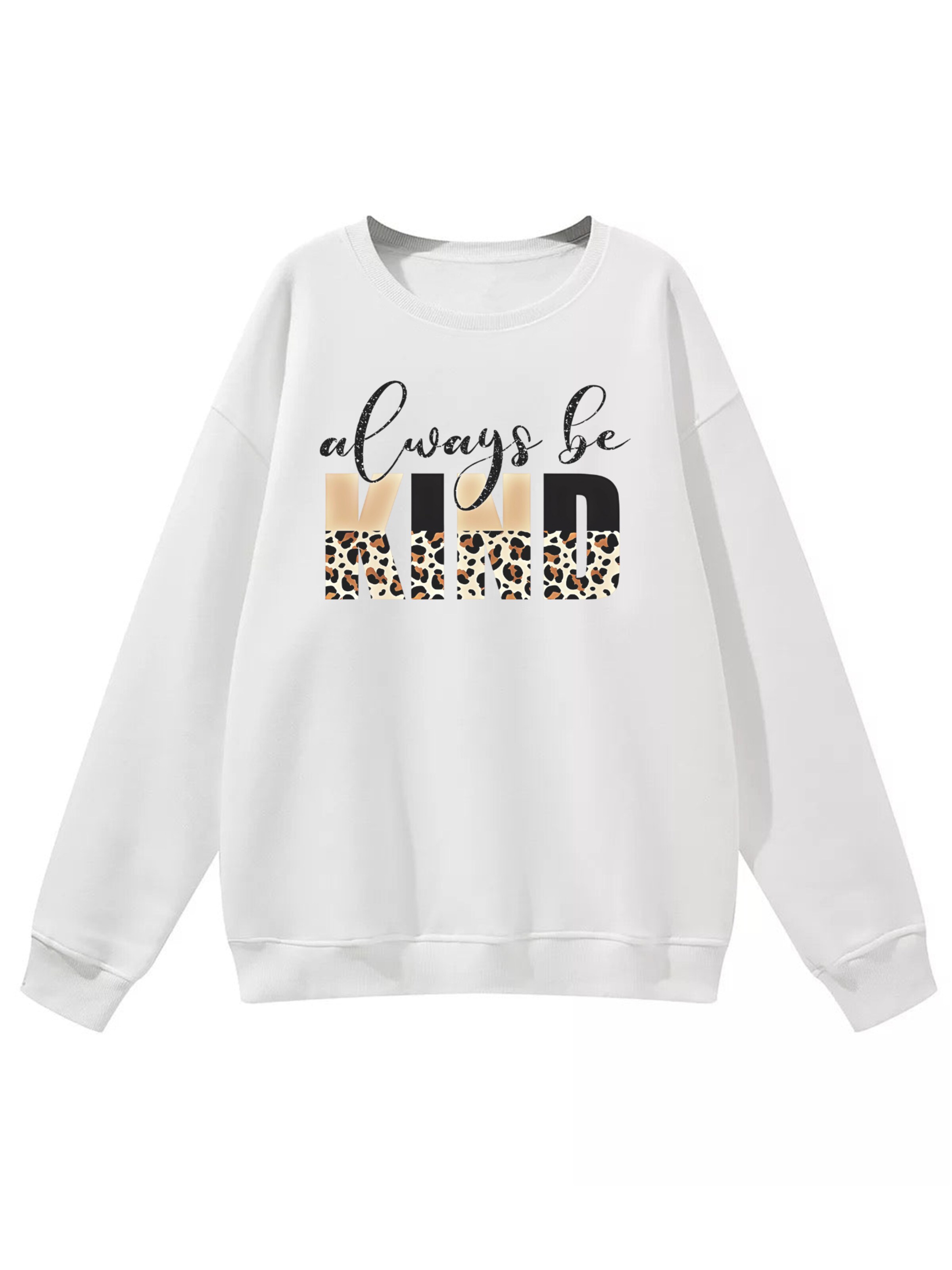 GORHEY - Sudadera 'Women's Oversized Sweatshirt with Leopard Print Letters, Warm Fleece Blend' en blanco