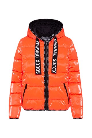 Soccx Glänzende Steppjacke mit Kapuze und Logo-Bändern in Orange: Vorderseite