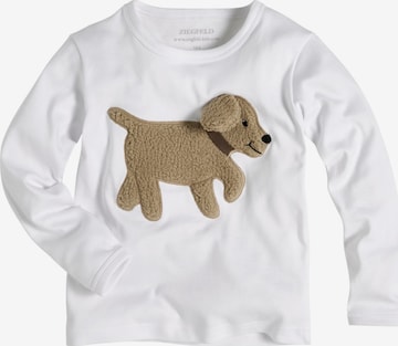 ZIEGFELD Kids Shirt 'Hund BOBBY weiss Pulli Shirt Langarm, mit Teddyfell Applikation und Geheimtasche im Ohr' in White: front