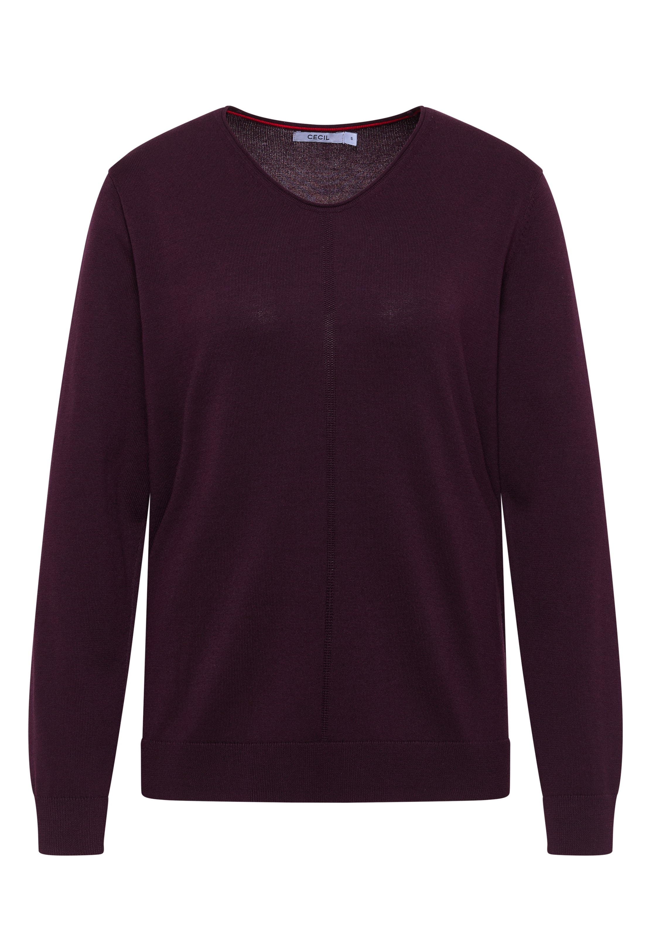 CECIL Basic Pullover mit V-Neck in Unifarbe in L in aubergine, Produktansicht