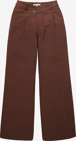 TOM TAILOR DENIM Wide Leg Bukser med lægfolder i brun: forside