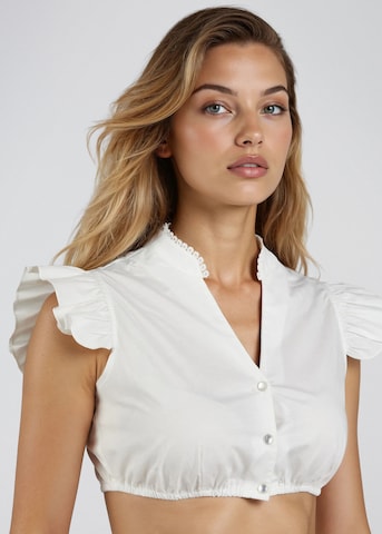 SPIETH & WENSKY Dirndlbluse 'Darlee' mit Stehkragen in Weiß: Vorderseite