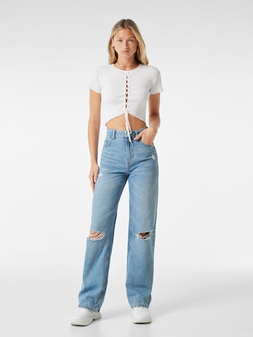 Wide Leg Jean Bershka en bleu