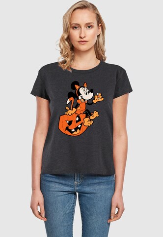 ABSOLUTE CULT T-Shirt 'Minnie Mouse - Halloween Cat On Pumpkin' in Grau: Vorderseite