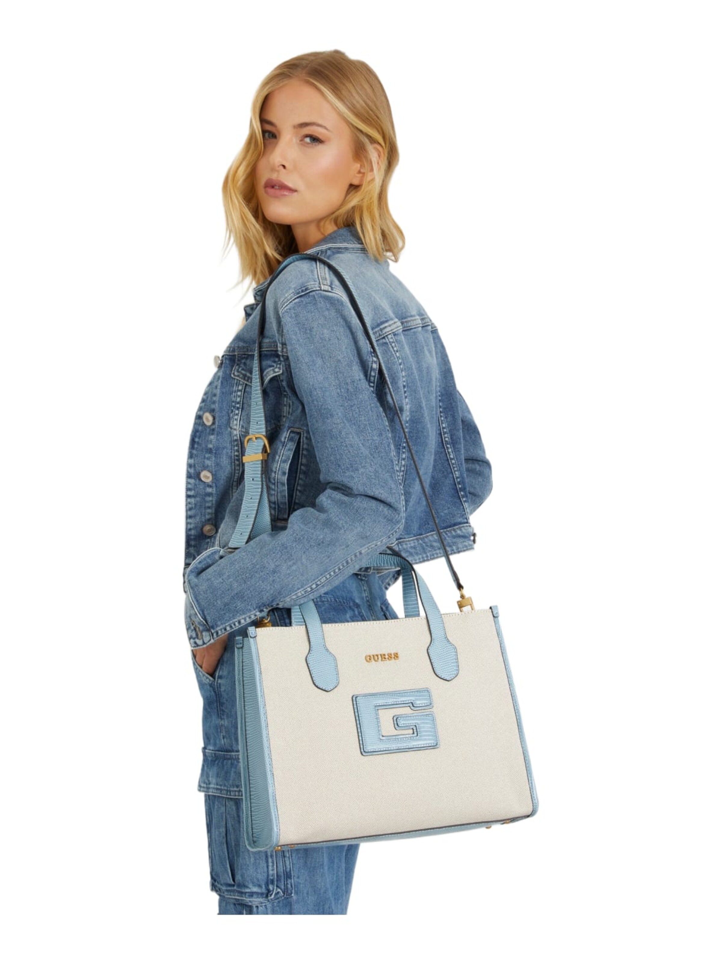 GUESS - Shopper 'Guess Cabas G Status 2 Natural/Light Denim' en beige