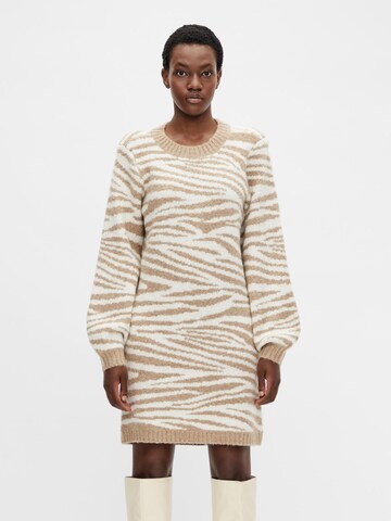 OBJECT Knitted dress in Beige: front