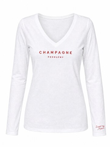 I want the moon Shirt 'Champagne Problems'‌‌‌‌‌‌‌‌‌‌ in Weiß: Vorderseite