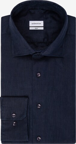 SEIDENSTICKER Slim fit Overhemd 'SMART LINEN' in Blauw