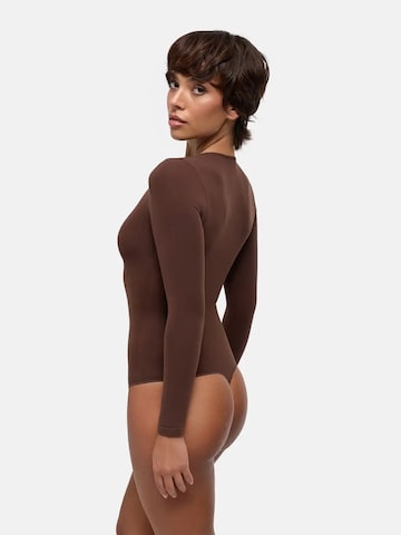 cfab - Body moldeador 'Clean Longsleeve Crewneck Sculpting Bodysuit with String' en marrón