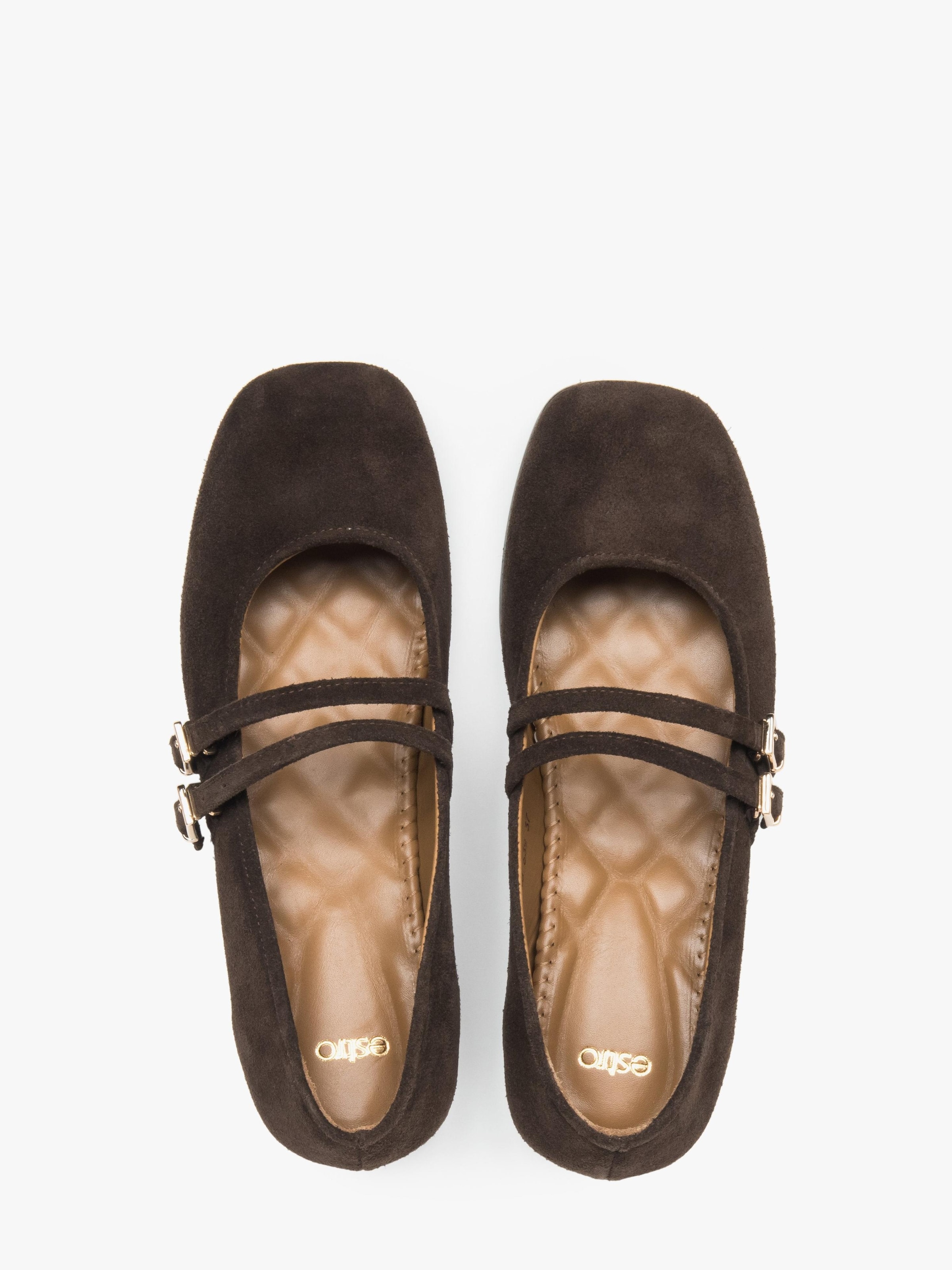 Estro Ballet Flats with Strap '09-28781' in Brown