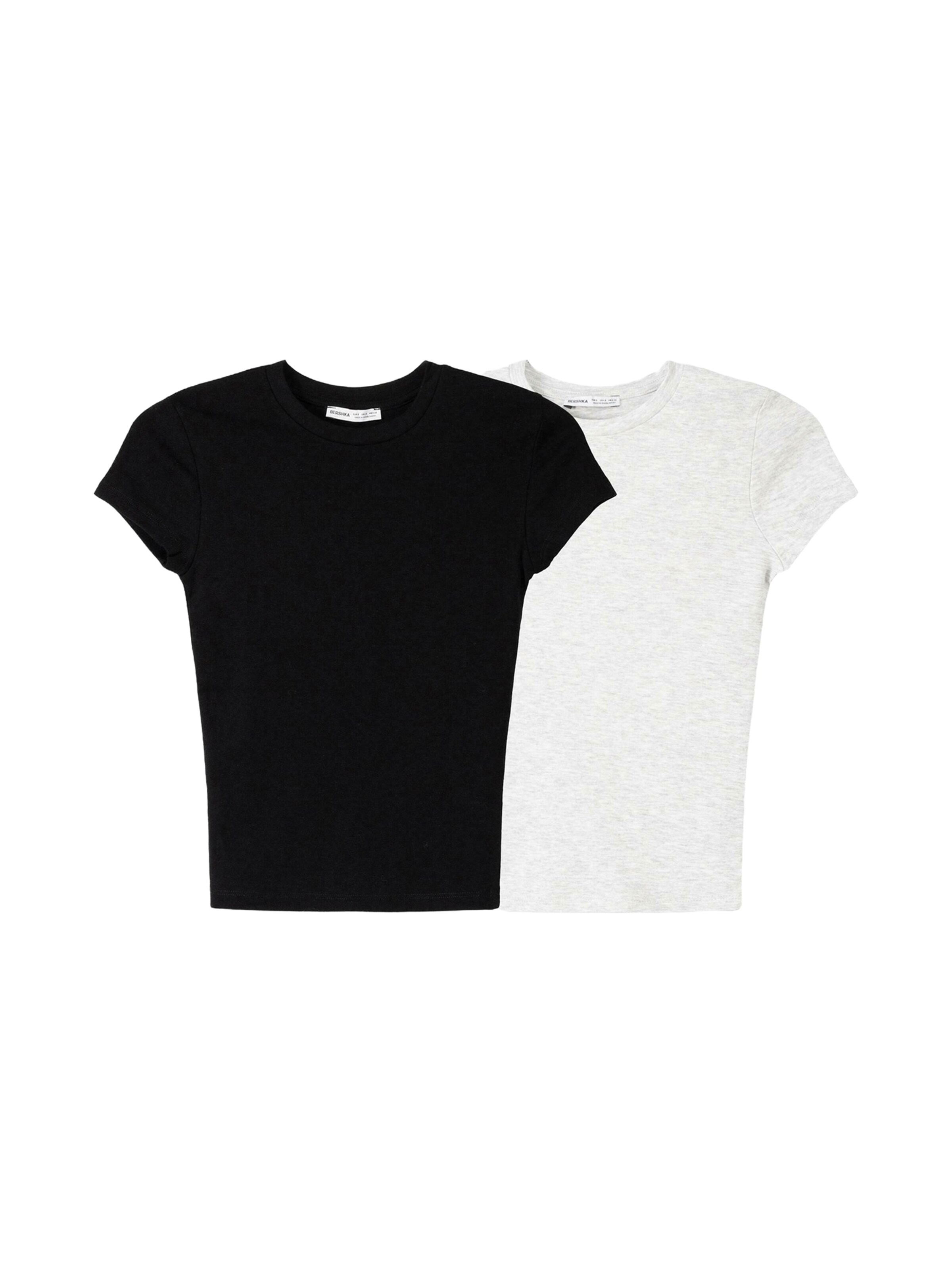 Bershka T-Shirt in hellgrau / schwarz, Produktansicht